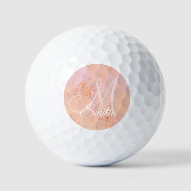 Balles De Golf Peach Fuzz Feuilles tropicaux Monogramme personnal (Recto)