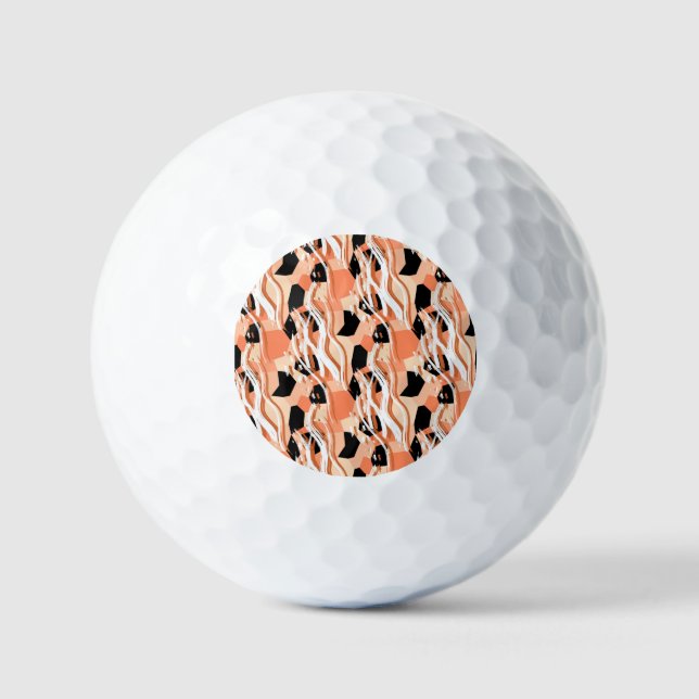 Balles De Golf Pêcher noir blanc Motif Abstrait. (Recto)