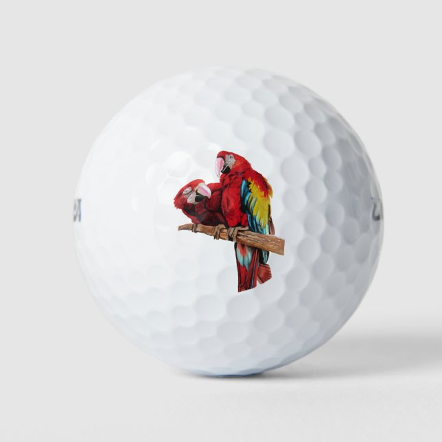 Balles De Golf Peinture couleur rouge Macaw Aquarelle (Devant)