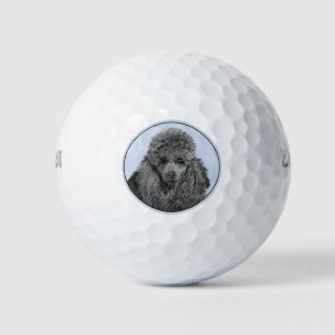 Balles De Golf Peinture de caniche Miniature Jouet noir Art origi