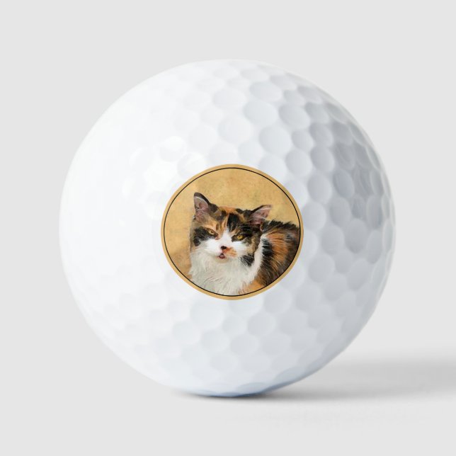 Balles De Golf Peinture de chat calico - Art de chat original mig (Recto)