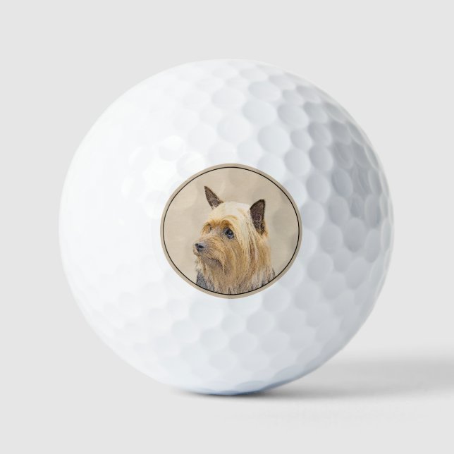 Balles De Golf Peinture de Terrier Silky - Art de Chien Original  (Recto)
