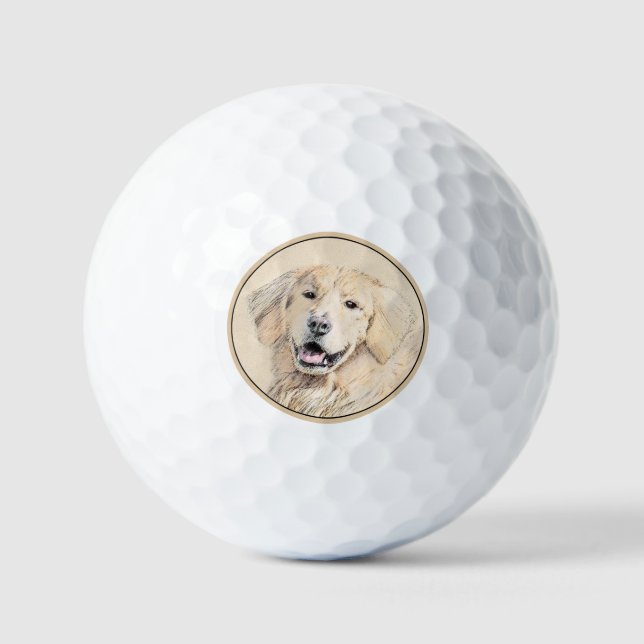 Balles De Golf Peinture Golden Retriever - Joli art original chie (Recto)