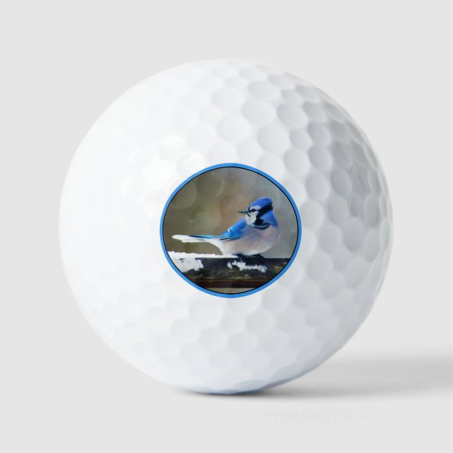 Balles De Golf Peinture Jay Bleu - Art Oiseau Original (Recto)