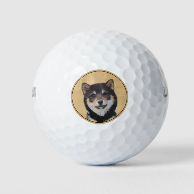 Balles De Golf Peinture Shiba Inu (Noir et Tan) - Art Chien (Devant)