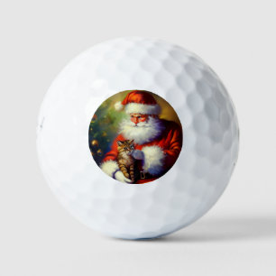 Balles De Golf Père Noël de Noël et un chat (1)