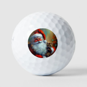 Balles De Golf Père Noël de Noël et un chat (4)