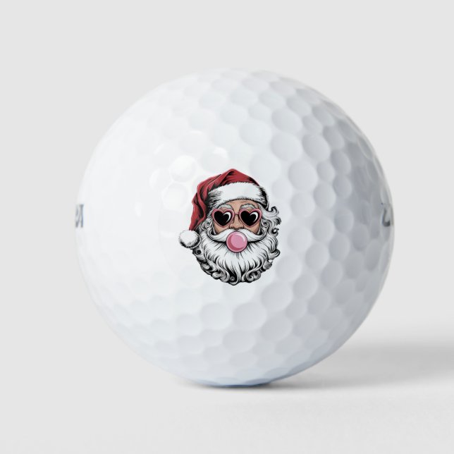 Balles De Golf Père Noël Rétro Avec Des Lunettes Qui Soufflent La (Devant)