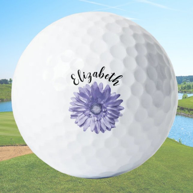 Balles De Golf Periwinkle bleu marguerite fleur nom personnalisé  (Créateur téléchargé)