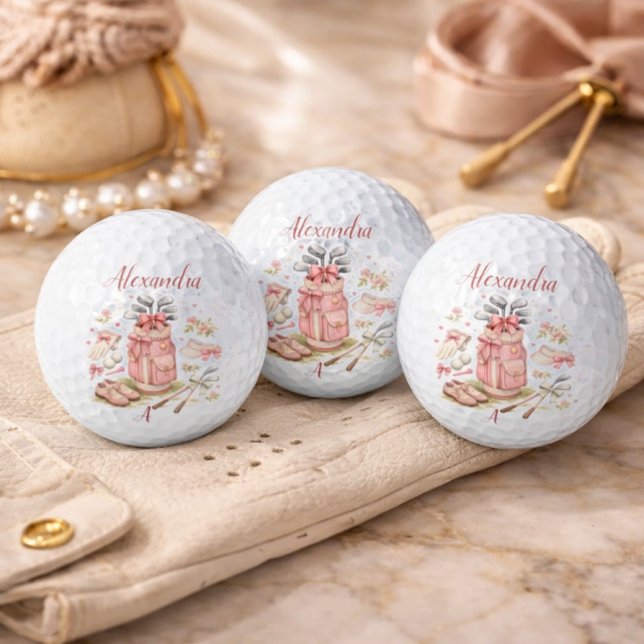 Balles De Golf Personalized Pink Coquette Golf Monogram (Créateur téléchargé)