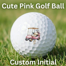 Personalized Pink Cute Golf Cart Initial Golf Ball