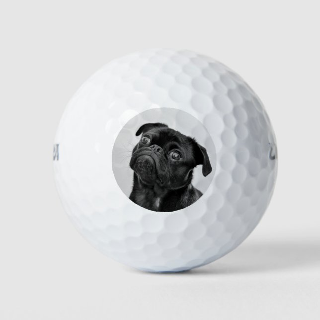 Balles De Golf Personnalisé Ajouter votre Carlin photo Chien noir (Devant)