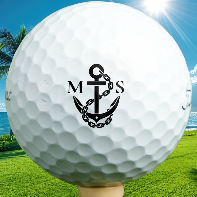 Balles De Golf Personnalisé Créez Votre Propre Ancre Nautique Mon (Custom nautical anchor monogram with personalized initials in a stylish logo-inspired design.)