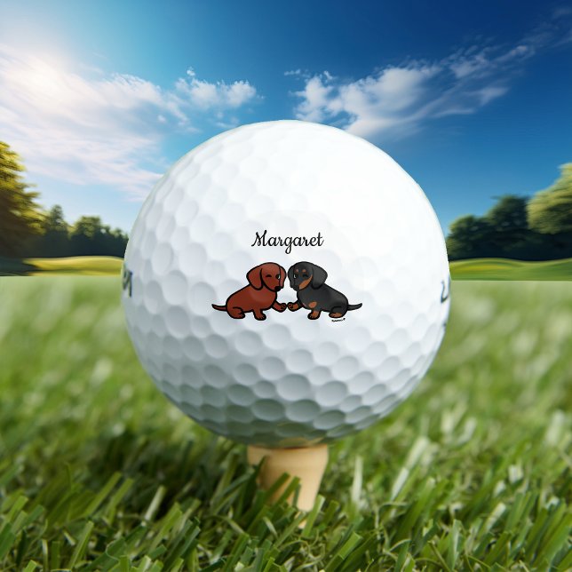 Balles De Golf Personnalisé Dachshund Friends 2 (Dachshund Friends Golf Balls for Dachshund Owners!  Personalized and cute doxie cartoon design.)