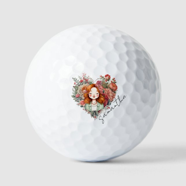 Balles De Golf Personnalisé Floral Jolie Dame (Recto)