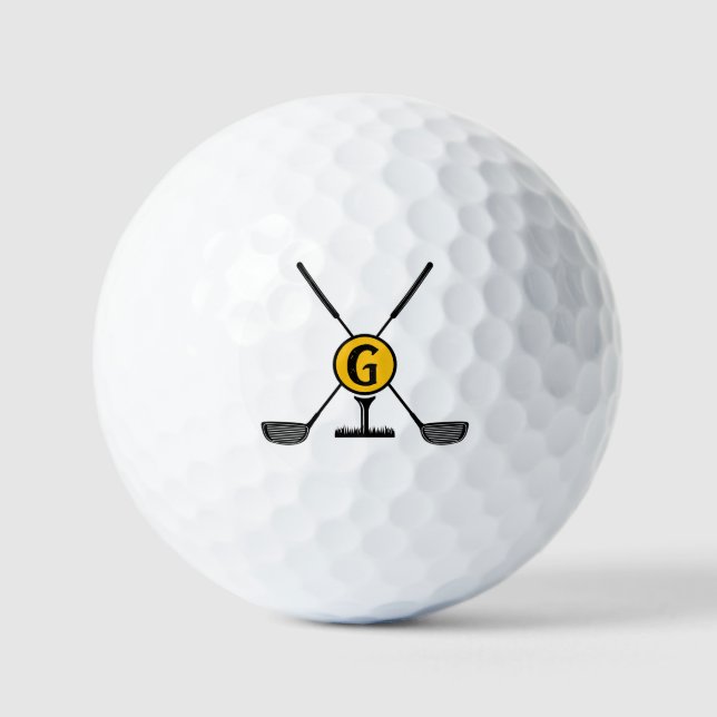 Balles De Golf Personnalisé Monogramme jaune moderne (Recto)