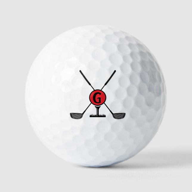 Balles De Golf Personnalisé Monogramme rouge moderne (Recto)