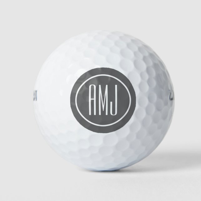 Balles De Golf Personnaliser gris argent et blanc monogramme (Devant)