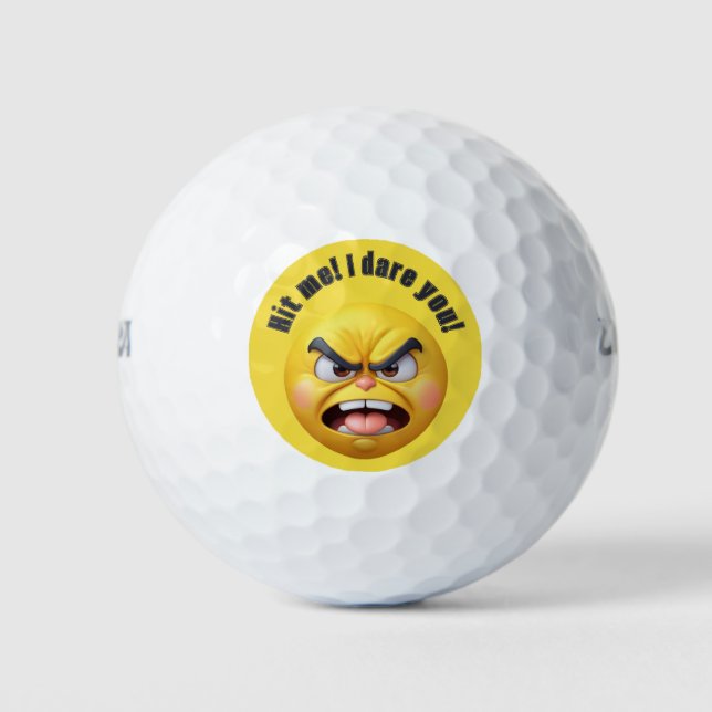 Balles De Golf Personnaliser l'Emoji 3D Jaune en colère (Devant)