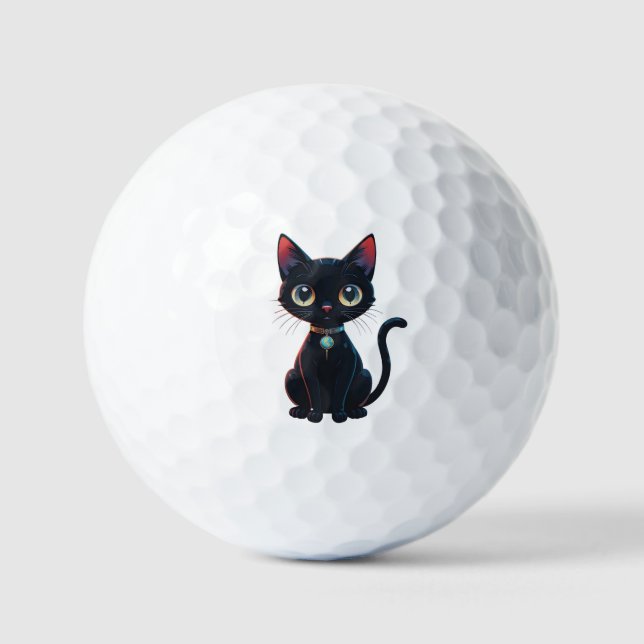 Balles De Golf Petit Chat Noir Effrayant (Recto)