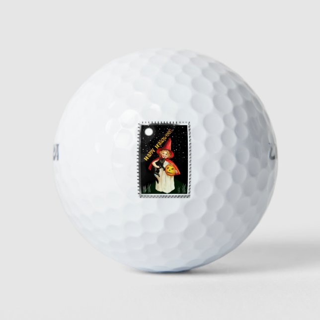 Balles De Golf Petite Fille Nostalgique, Citrouille et Chat (Devant)