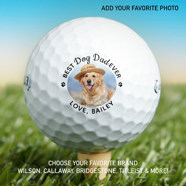 Balles De Golf Photo personnalisée Chien papa meilleur jamais per (Créateur téléchargé)