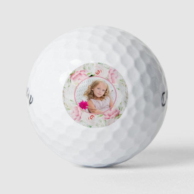 Balles De Golf Photo personnalisée pour dames - Shabby Chic Rose (Devant)