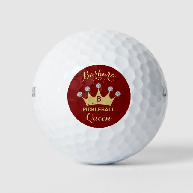 Balles De Golf Pickleball Queen Glam Glitz Monogramme Nom Or (Devant)