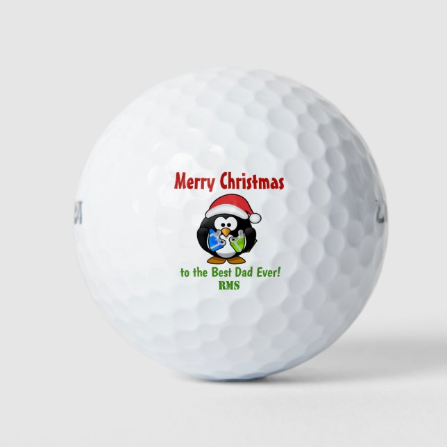 Balles De Golf Pingouin de Noël Meilleur papa jamais personnalisé (Devant)