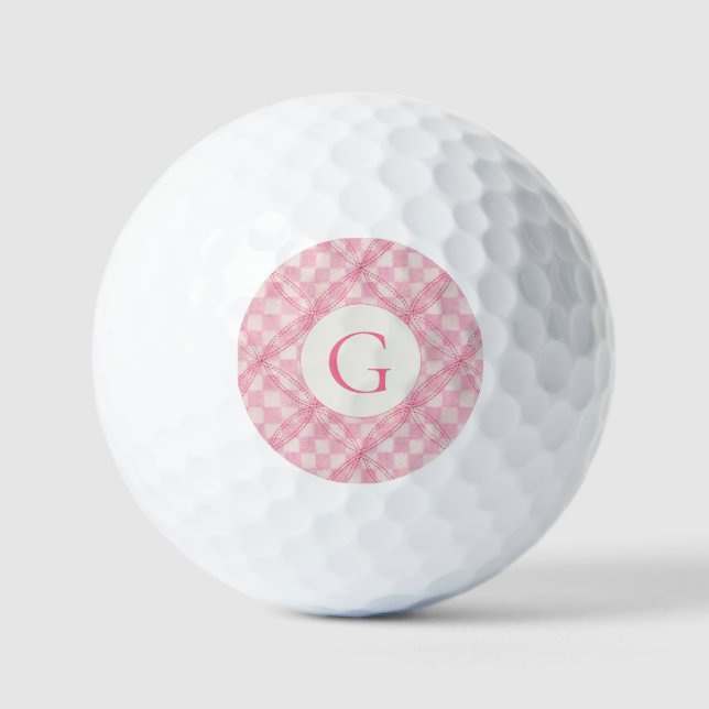 Balles De Golf PINK CHECK QUILT Golf Balls + initial (Recto)