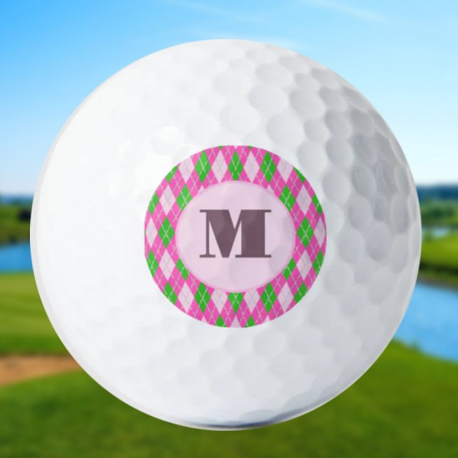 Balles De Golf Pink Green preppy argyle custom monogram ladies (Créateur téléchargé)