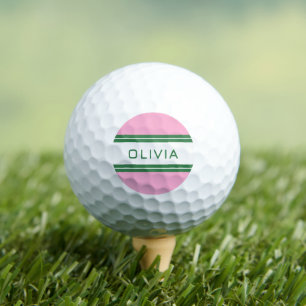 Balles De Golf Pink & Green Striped cadeau rétro personnalisé