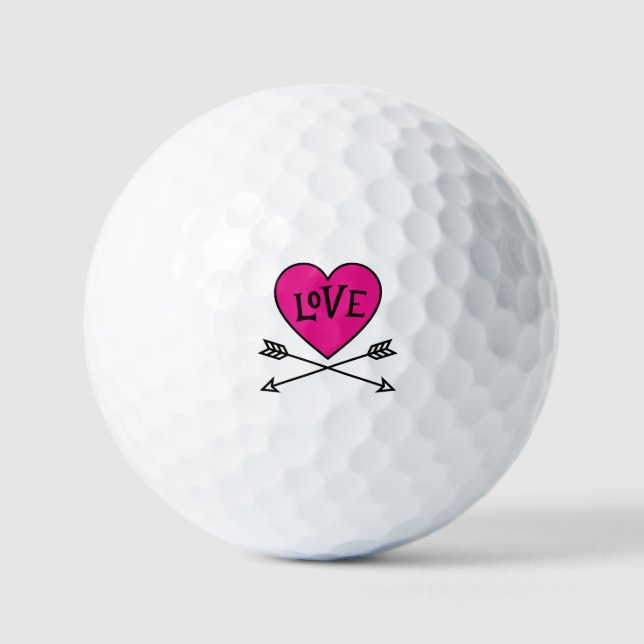Balles De Golf Pink Heart Cupid's Bows LOVE (Recto)