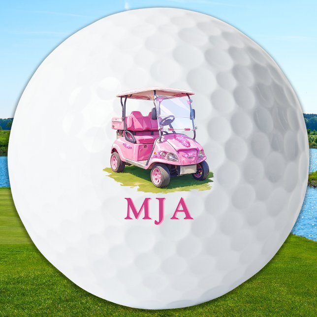 Balles De Golf Pink Personalized Golf Cart Custom Monogram  (Créateur téléchargé)