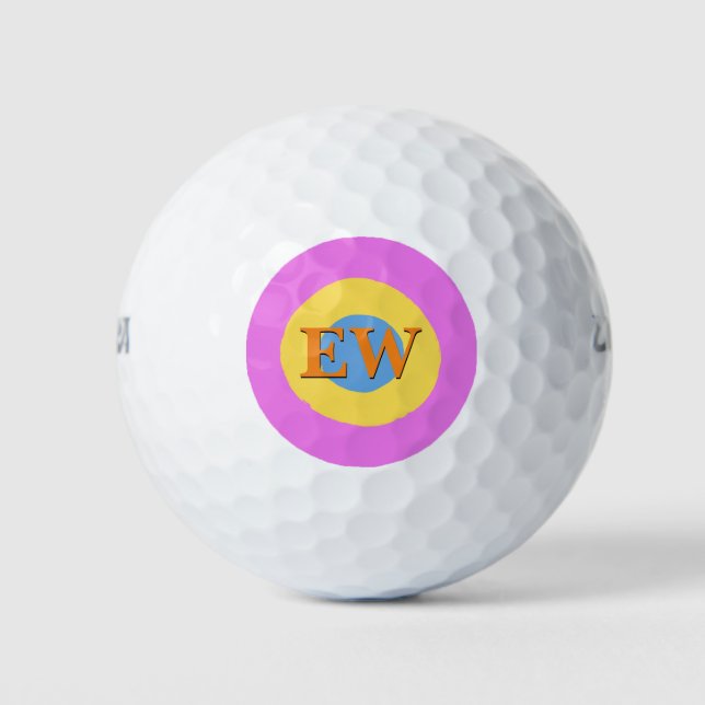 Balles De Golf Pink Ylight Blue Monogram Texte personnalisé (Devant)