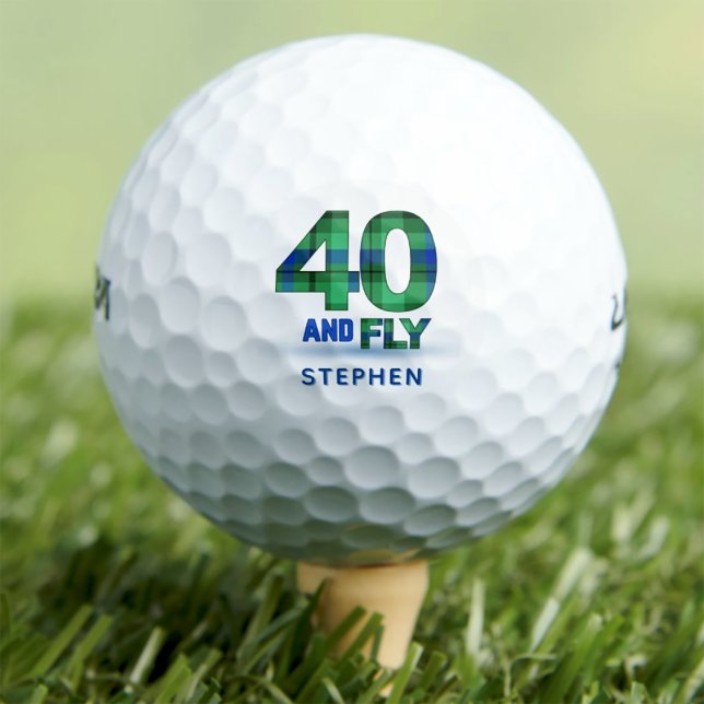 Balles De Golf Plaid Motif 40th Birthday Party Blue 40 And Fly (Créateur téléchargé)