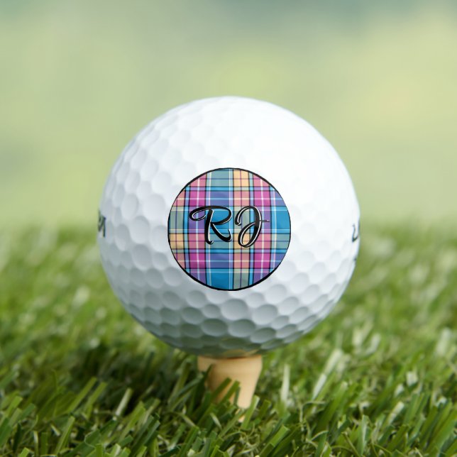 Balles De Golf Plaid Personnalisé Bleu, Violet, Turquoise, Jaune (T-shirt Insitu)