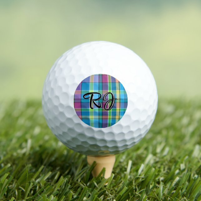 Balles De Golf Plaid Personnalisé Violet Vert Jaune Turquoise (T-shirt Insitu)