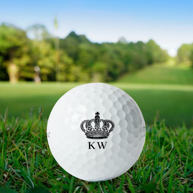 Balles De Golf Plaques de monogramme blanc noir de la couronne ro (Créateur téléchargé)