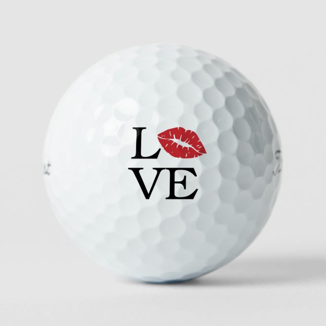 Balles De Golf Playful 'LOVE' Red Lips Flirty Modern Romance Gift (Recto)