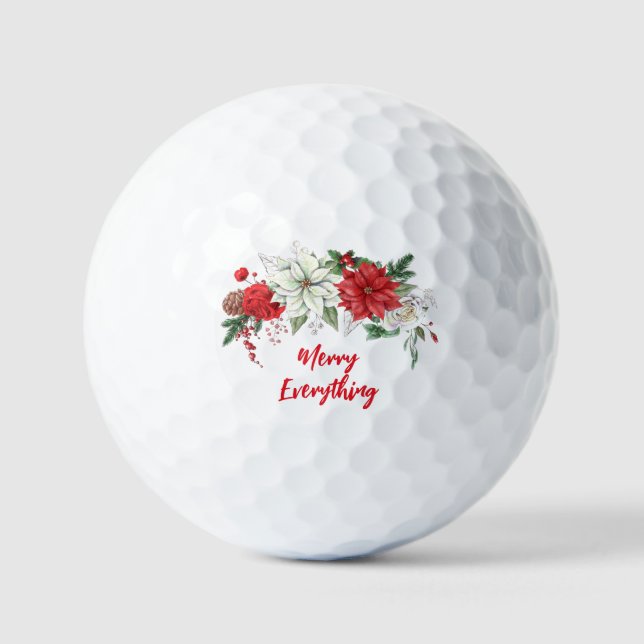 Balles De Golf Poinsettias Joyeux Tout Noël (Recto)