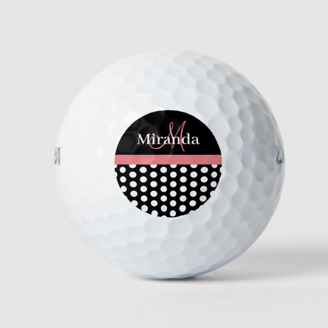 Balles De Golf Pointe Polka Rose Noir (Devant)