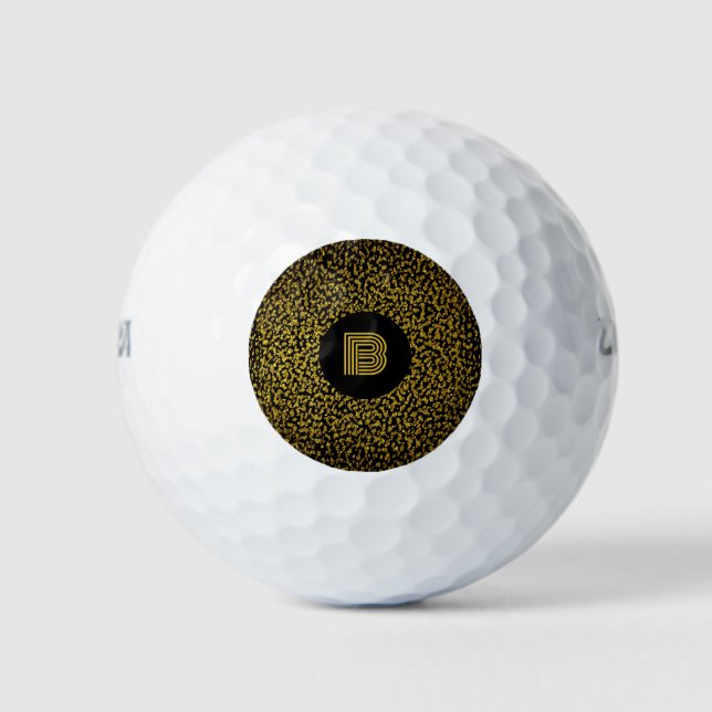 Balles De Golf Pois dorés monogramme moderne noir (Devant)