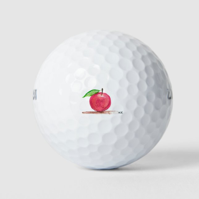 Balles De Golf Pomme rouge aquarelle alimentaire végétalien (Devant)