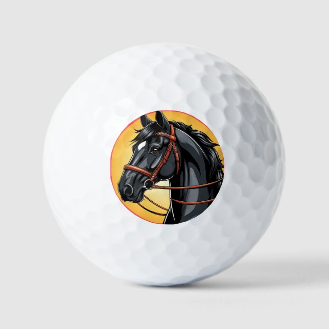 Balles De Golf Portrait élégant de cheval noir (Recto)