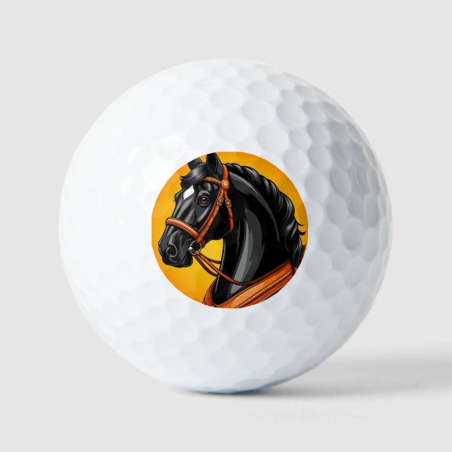 Balles De Golf Portrait élégant de cheval noir (Recto)