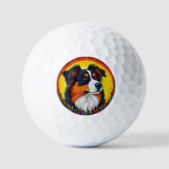 Balles De Golf Portrait illustré vibrant d'un chien (Recto)