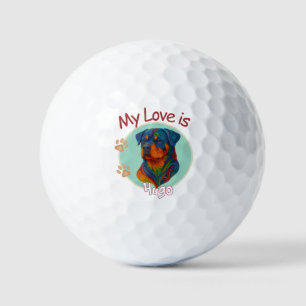 Balles De Golf Portrait vibrant de Rottweiler enroulé en spirale
