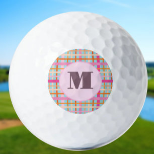 Balles De Golf Prêpie rose rouille plaid personnalisé monogramme 