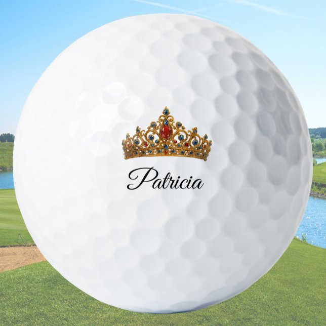 Balles De Golf Pretty Gold Crown and Custom Name (Créateur téléchargé)